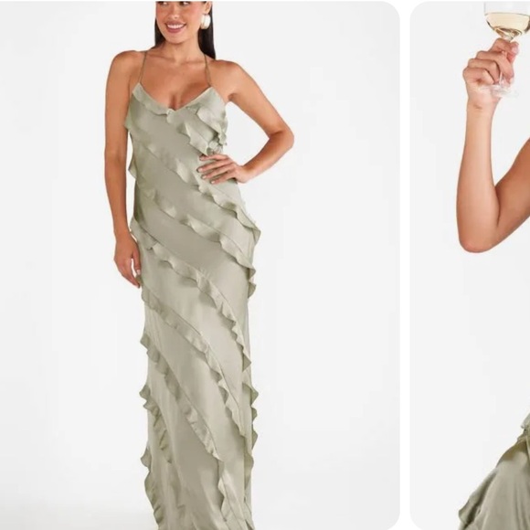 ShowMe Your Mumu Moss green ruffle dress.Got dry cleaned and is in fab condition - Picture 2 of 13